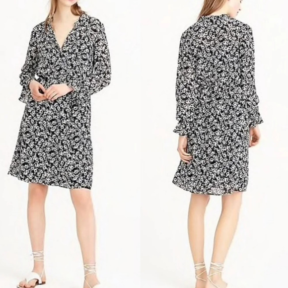 J. Crew Mercantile Dress Sz S Black & White Floral Ruffle Wrist Adjustable - Picture 13 of 13